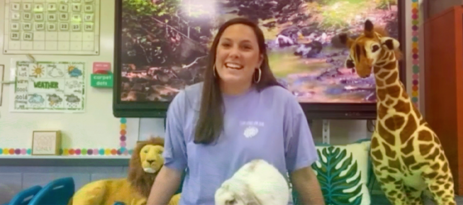 woman with stuffed animals