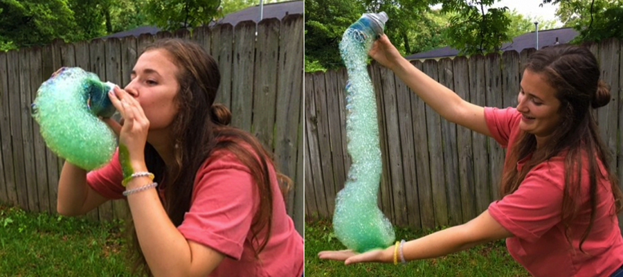 Woman with a rainbow bubble image