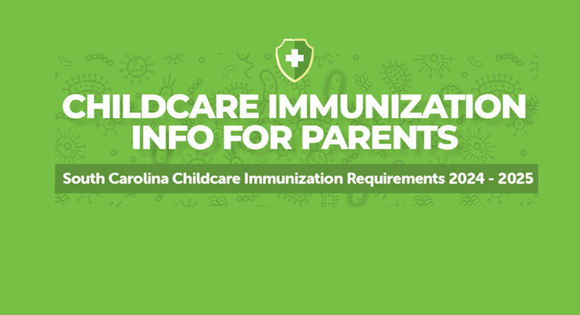 Green header with white text of linked file- Childcare Immunization Info for Parents