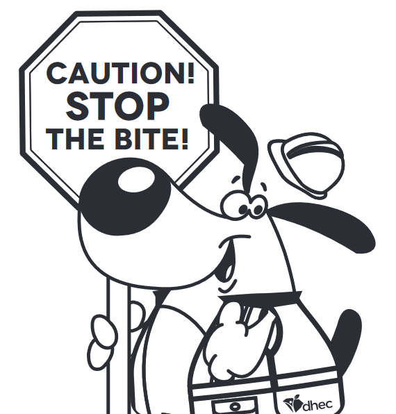 stop bite coloring page mascot