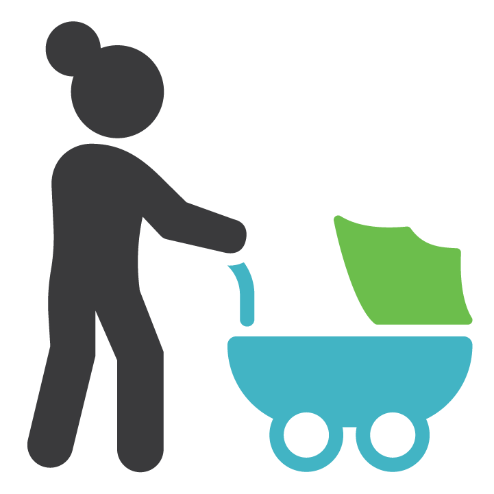 Illustration of mother pushing stroller