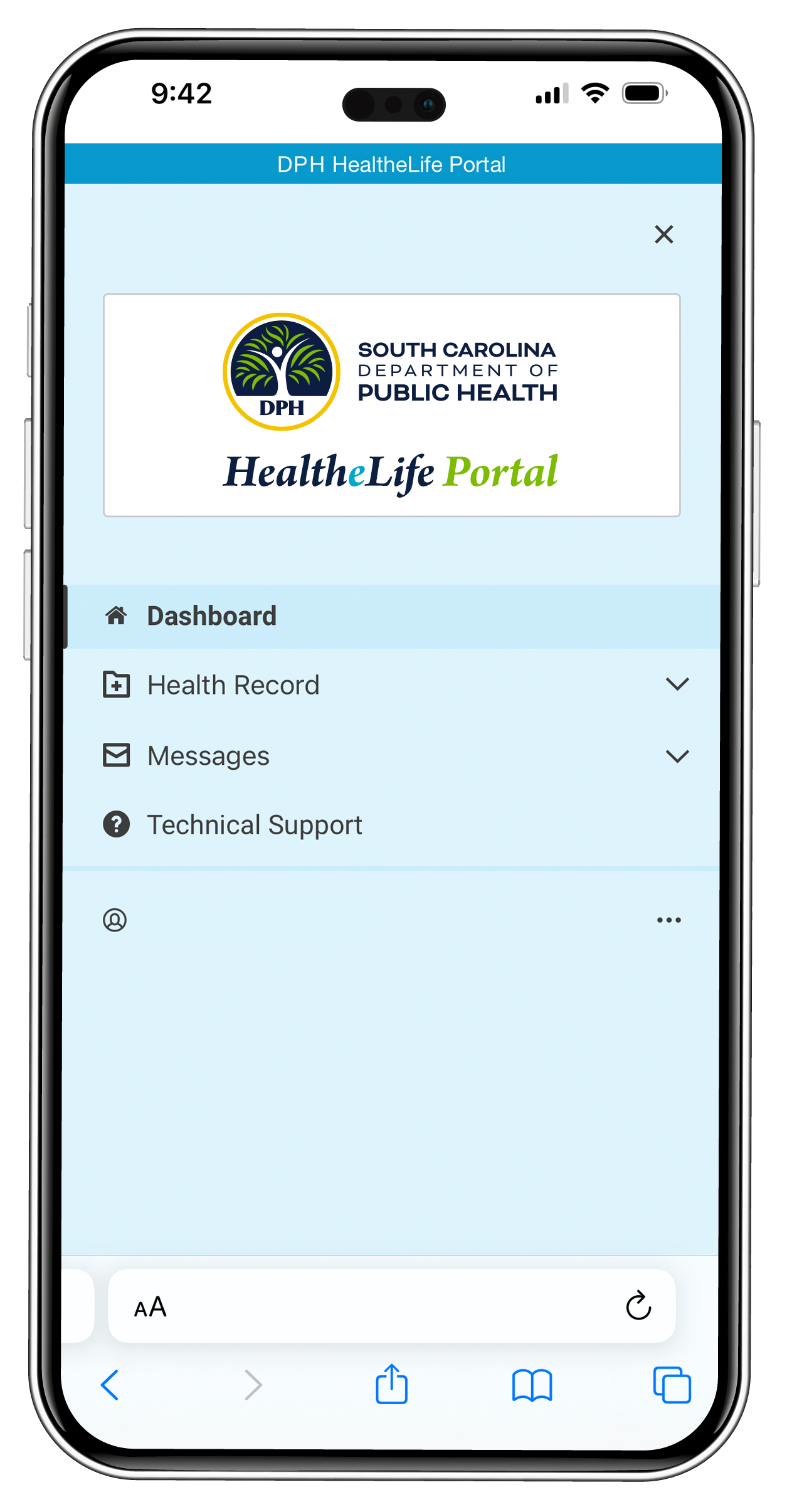 iPhone screen with HealtheLife Portal application