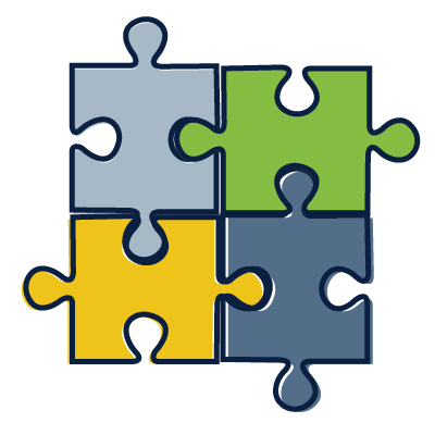 Four puzzle pieces together. Links to Social Determinants of Health dashboard.