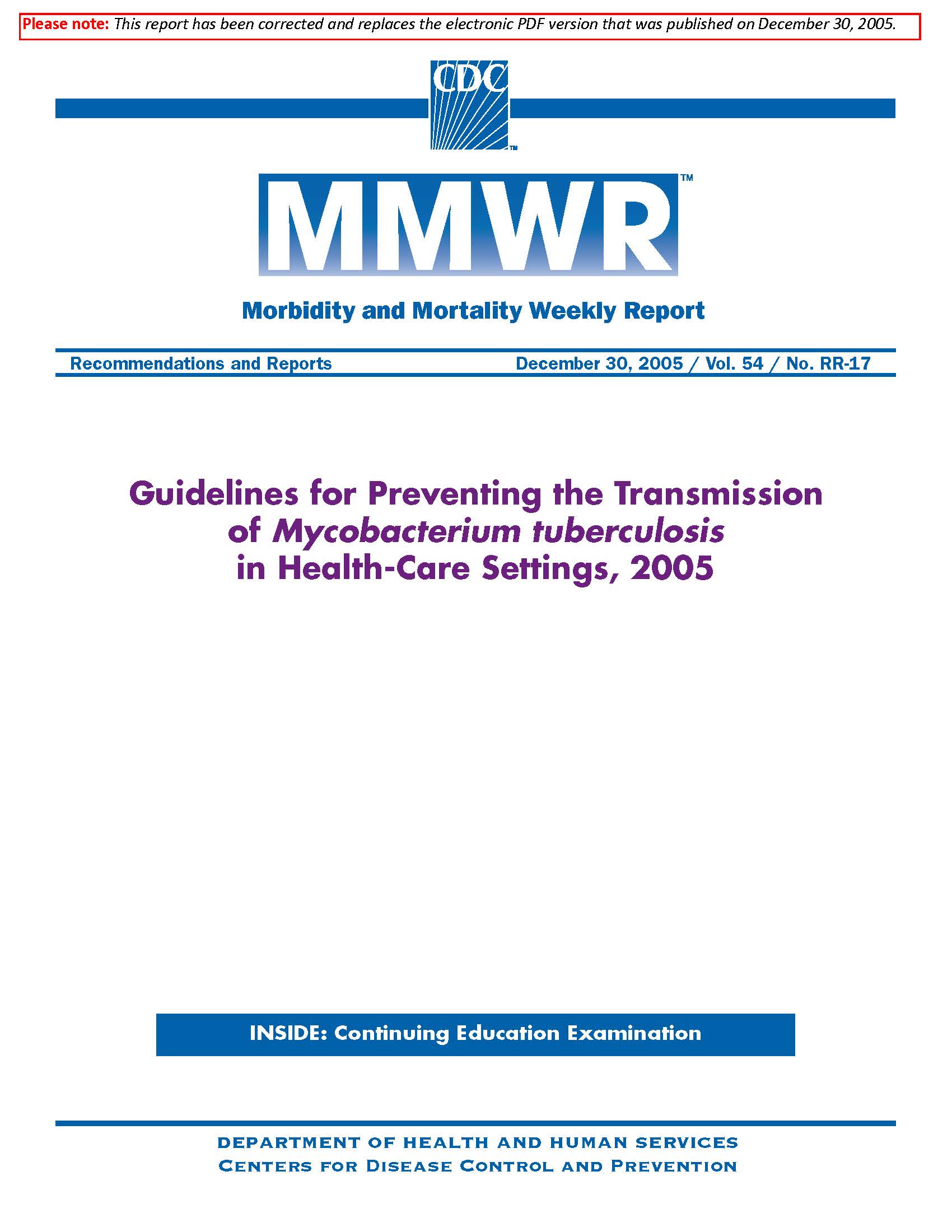 Guidelines Preventing the Transmission of Mycobacterium tuberculosis in Health-Care Settings, 2005 pdf image