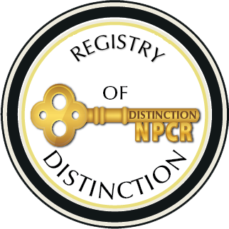 Logo for NCPR, has a cold key in the middle with the words Registry of Distinction in the space 