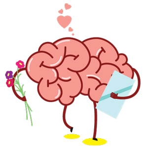 Cartoon brain holding flowers and card illustration image
