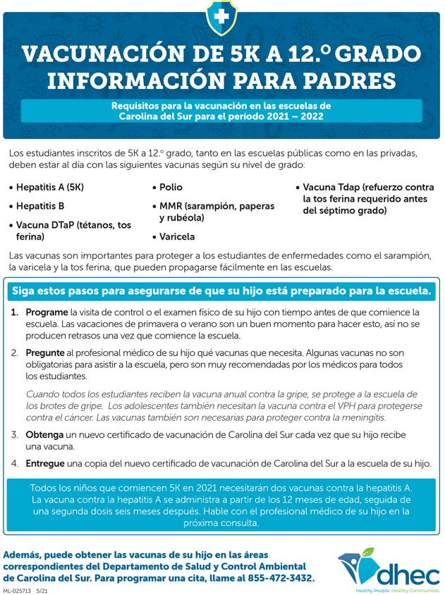 K-12 Información de Inmunización Para los Padres