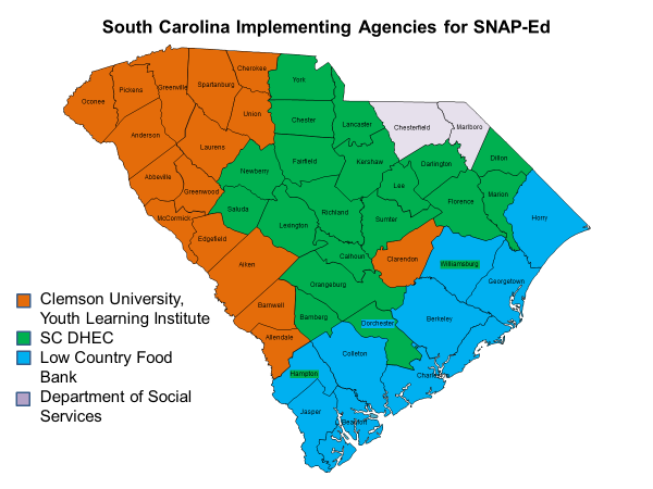 South Carolina Implementing Agencies for SNAP-Ed map image