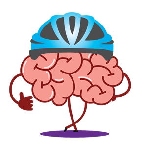 Cartoon brain wearing a bicycle helmet illustration image