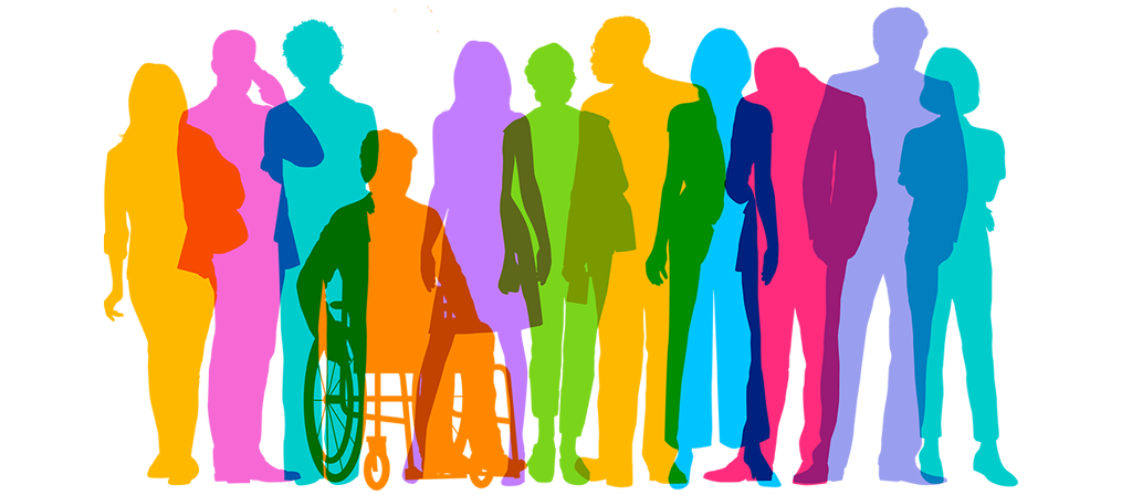 Colorful silhouettes of a diverse group of people
