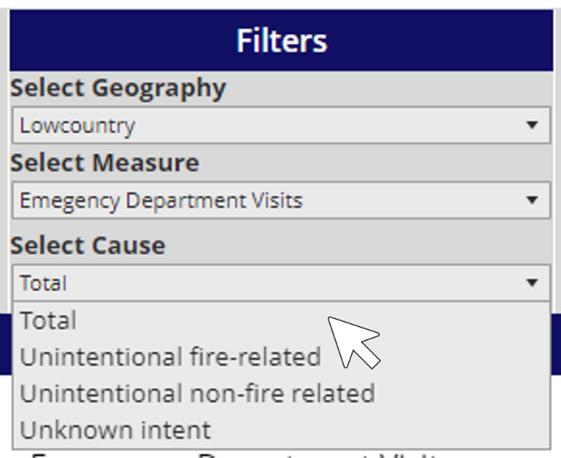 Select Cause filter dropdown example image