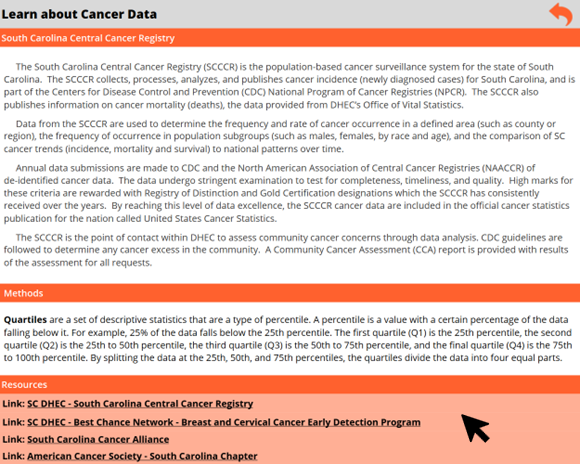 Cancer Dashboard information page example image
