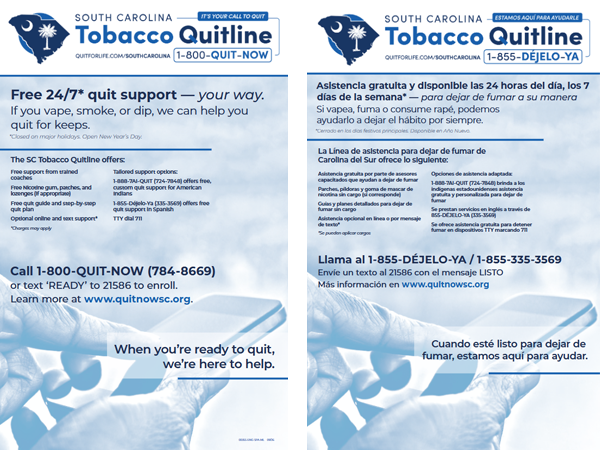 SC tobacco quitline posters