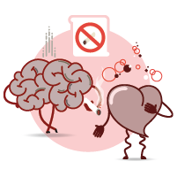 Brain and heart both gray because they are smoking cigarettes