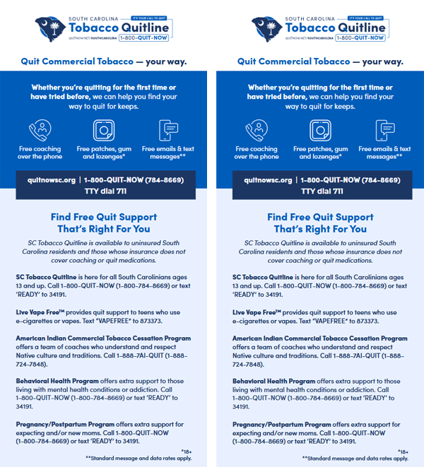 Quitline services rack card