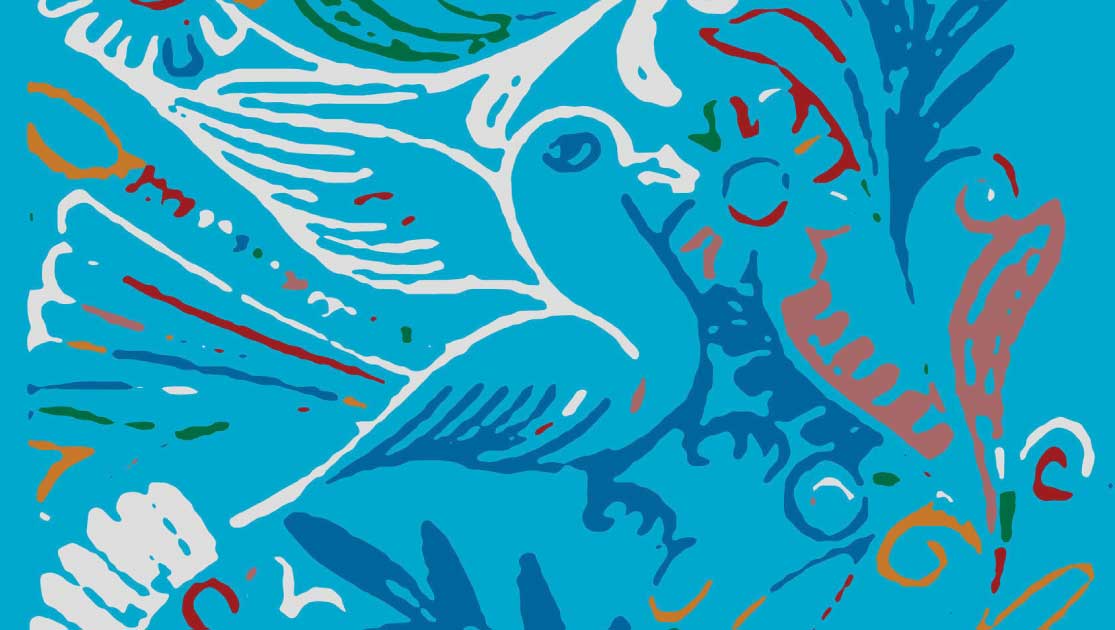 blue stencil bird drawing