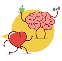 Heart runnign and brain lifting up weight and apple