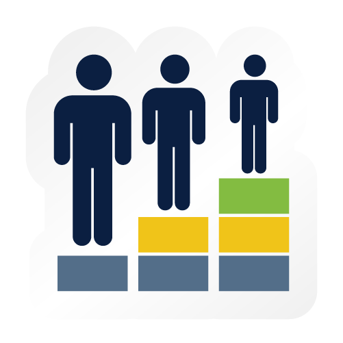 different height people standing on blocks to even out height sticker