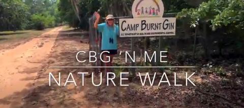Camp guide on trail image with "CBG 'N ME Nature Walk" wording