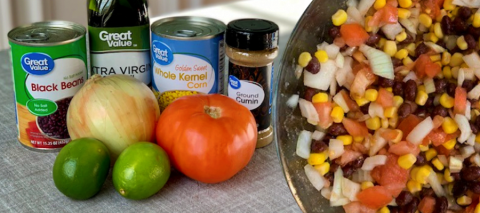 Salsa in bowl and salsa ingredients image