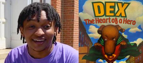 Person image with "Dex The Heart of Hero" book cover