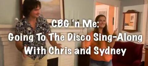 Man and woman inside room image with "CBD 'n Me: Going to the Disco Sing-Along with Chris and Sydney" wording