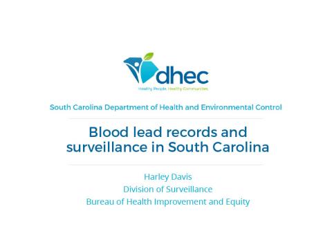 Blood lead records and surveillance in South Carolina panel presentation title slide